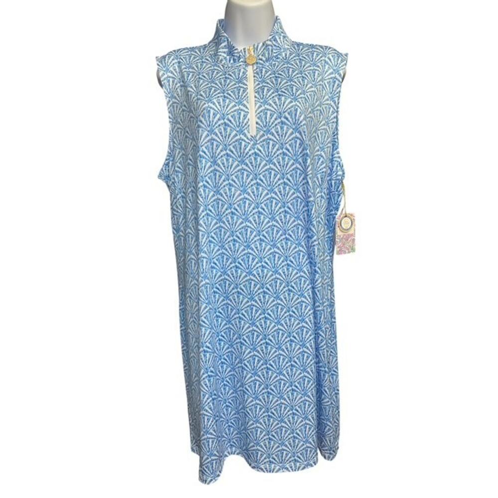 Stella Parker XL Dress Ice Blue Shells Sleeveless Mock Neck Quarter Zip UPF 50